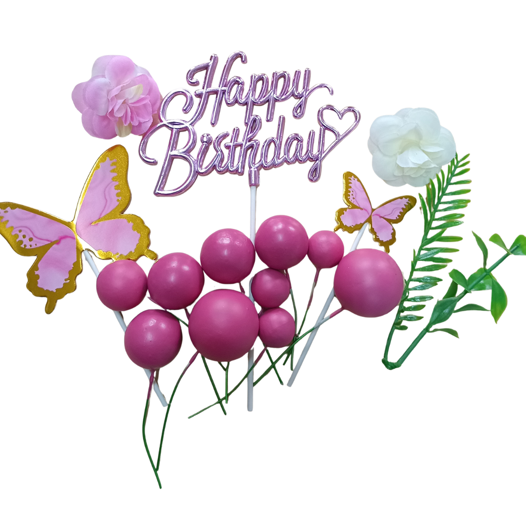 Fancy Happy Birthday Cake Toppers Combo- Pink