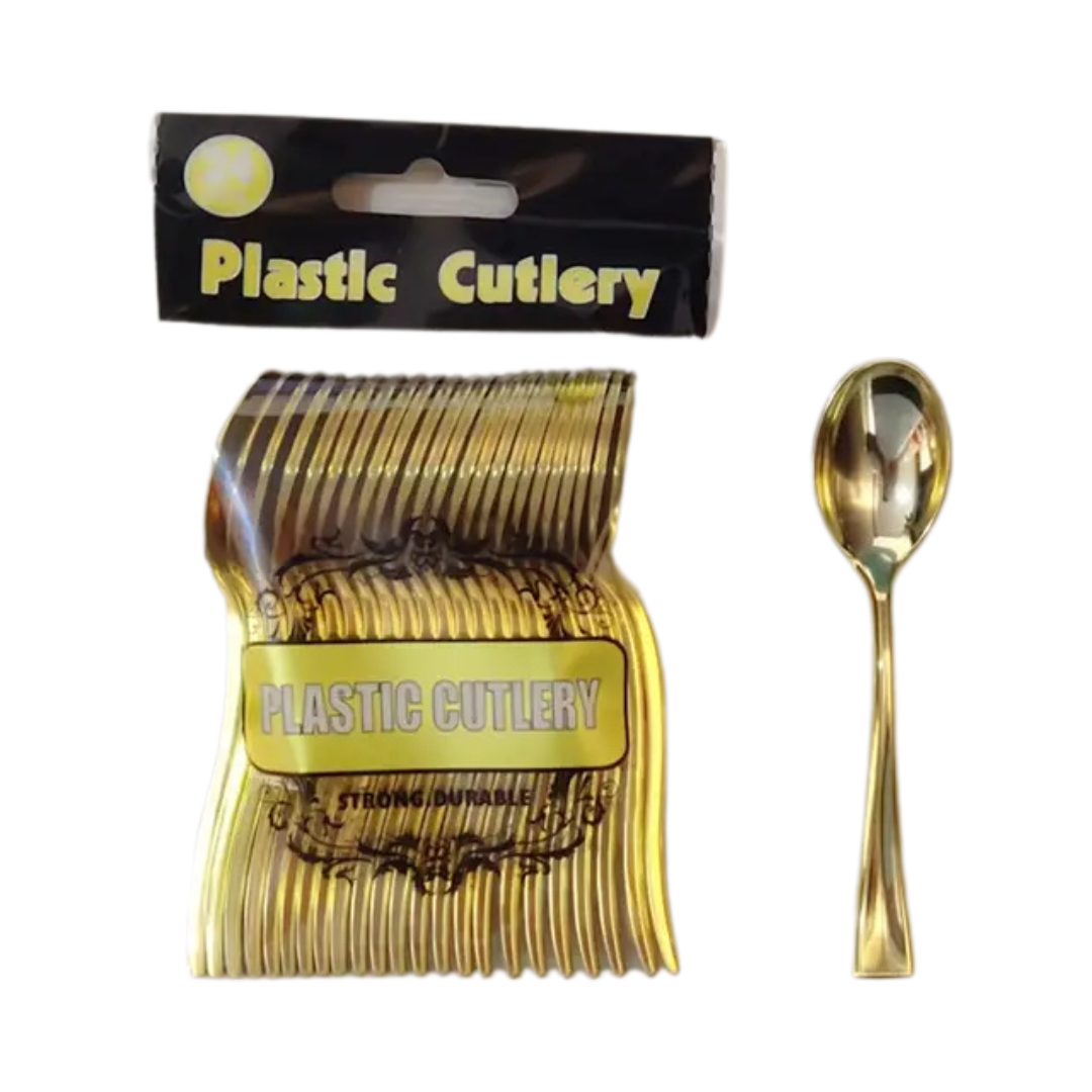 Mini Plastic Dessert Spoons - Gold, 24s
