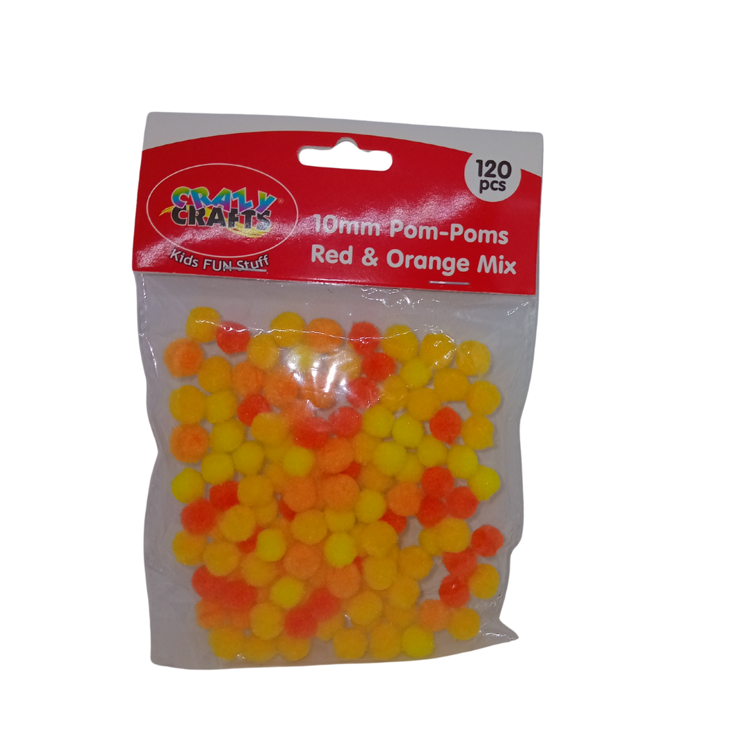 Crazy Crafts Pom Poms - Red & Orange Mix