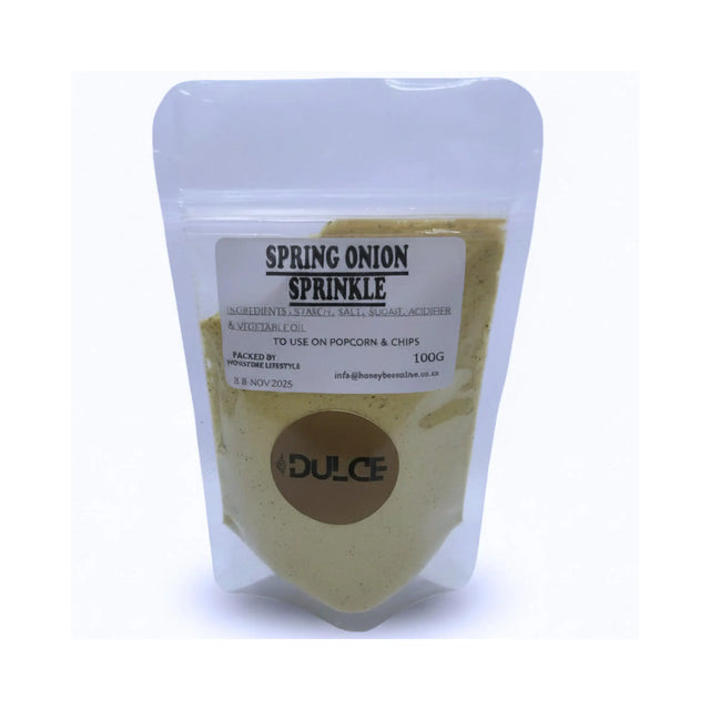 Packaged spring onion sprinkle with Dulce branding on a white background