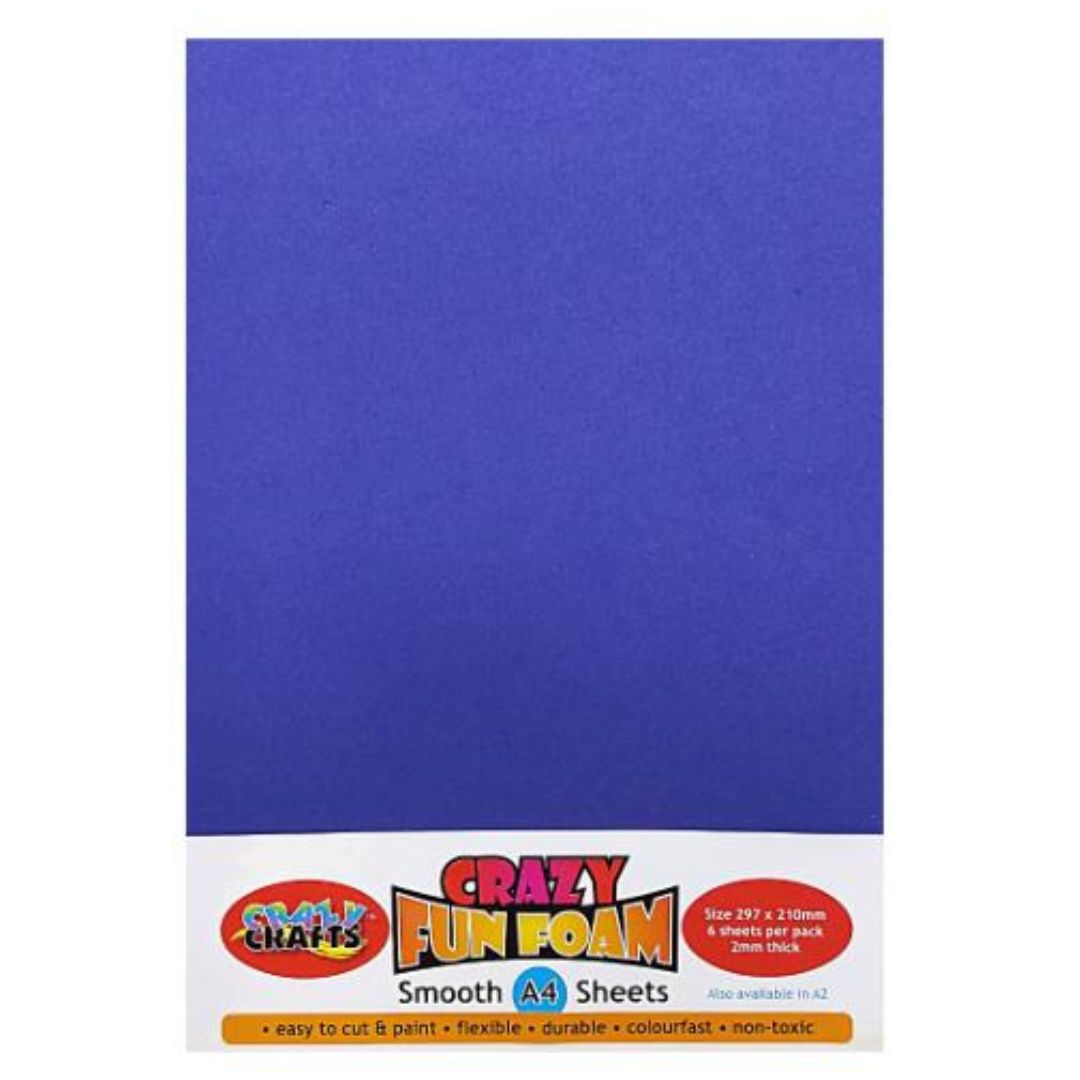 A4 Fun Foam Sheets Pack of 6 Assorted Colors