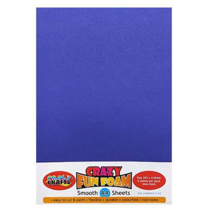 A4 Fun Foam Sheets Pack of 6 Assorted Colors