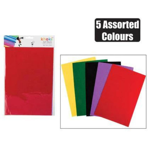 Felt Sheets Set of 5 Assorted Colours 20x30cm