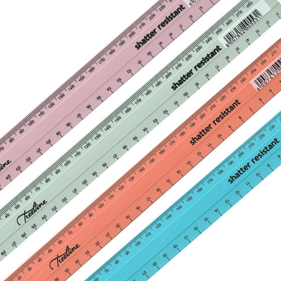 Treeline Shatter Resistant 30cm Rulers Assorted Colours.