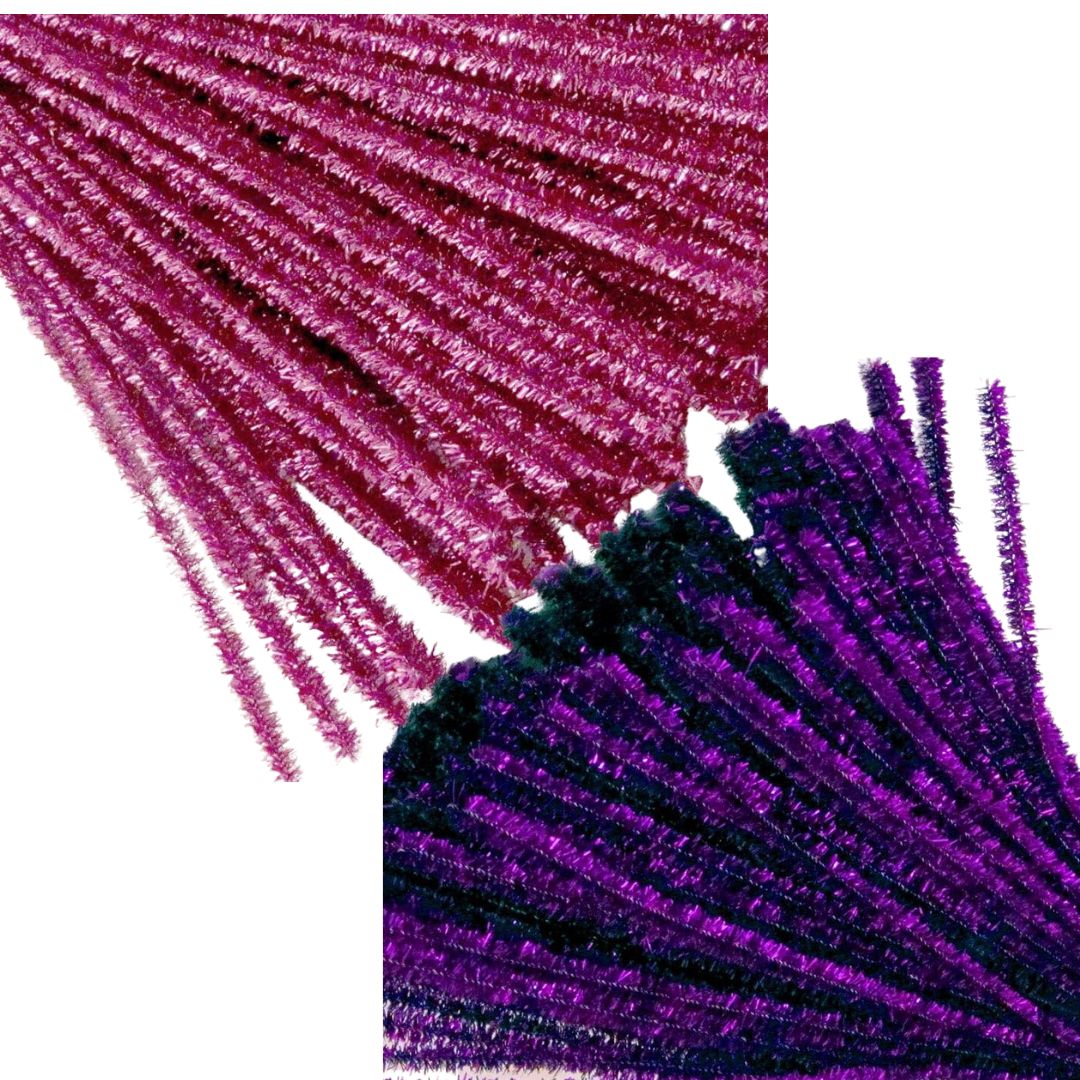 Crazy Craft Pipe Cleaners - Chenille Stem Metallic Silver, Pink And Purple