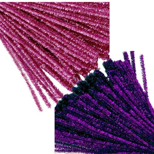 Crazy Craft Pipe Cleaners - Chenille Stem Metallic Silver, Pink And Purple