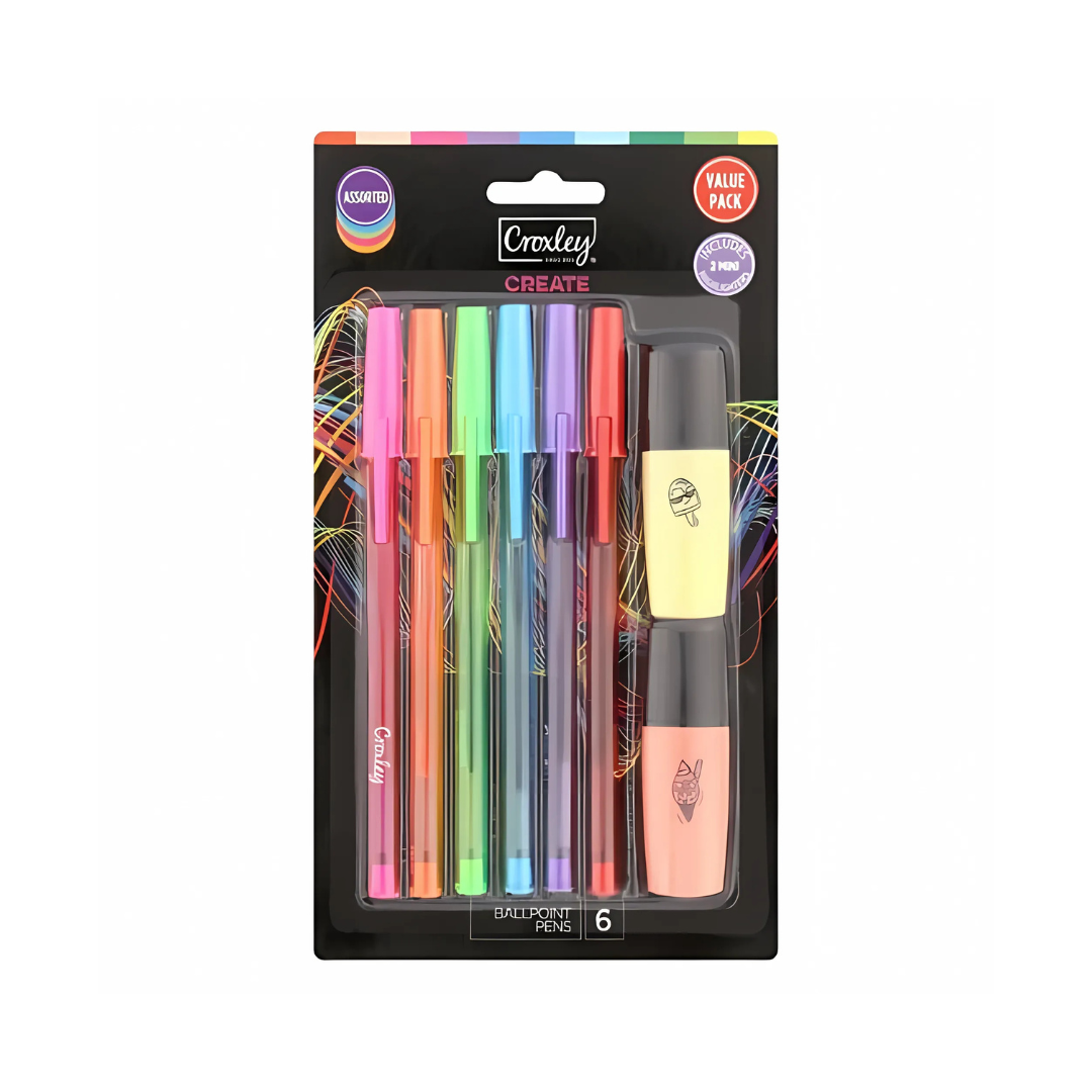 Croxley Create ballpoint  colour pen + highlighter set