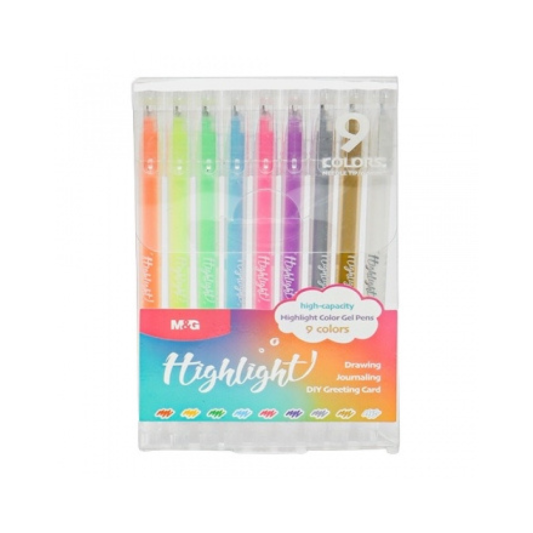 M&G highlight colour gel pen 9pk