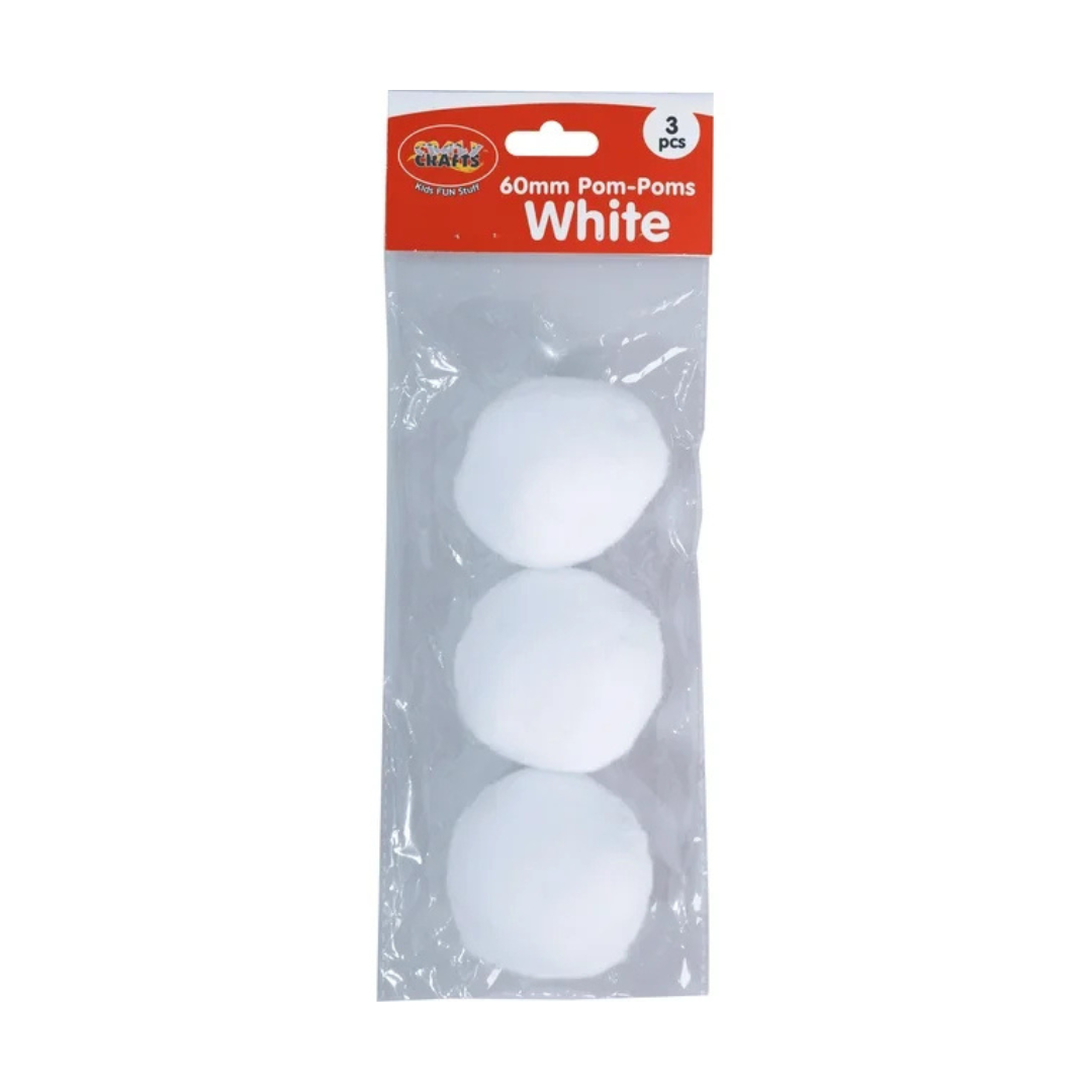 Crazy Crafts Pom Poms - White 60mm