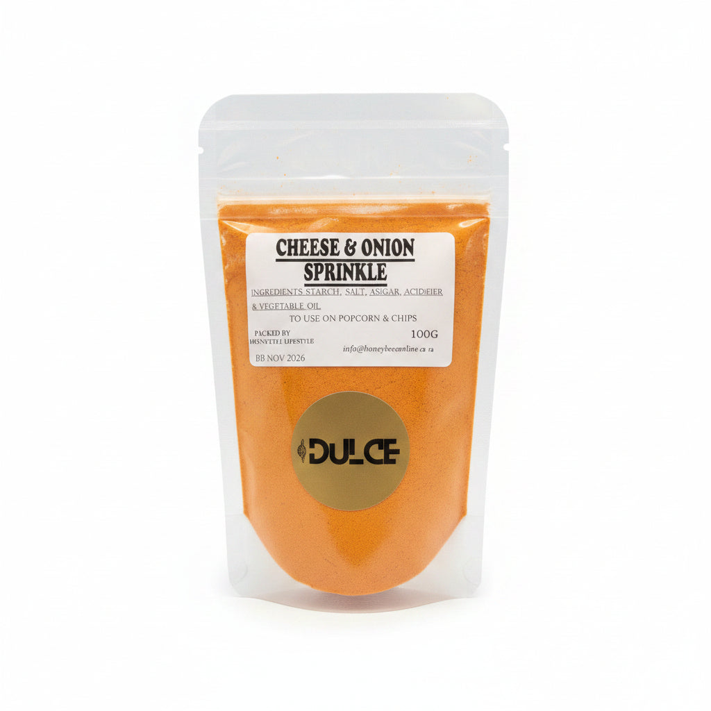 Cheese and onion sprinkle spice seasoning pack for popcorn and chips