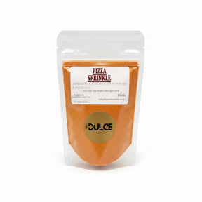 Package of 'Pizza Sprinkle' by Dulce on a white surface with a blurred background
