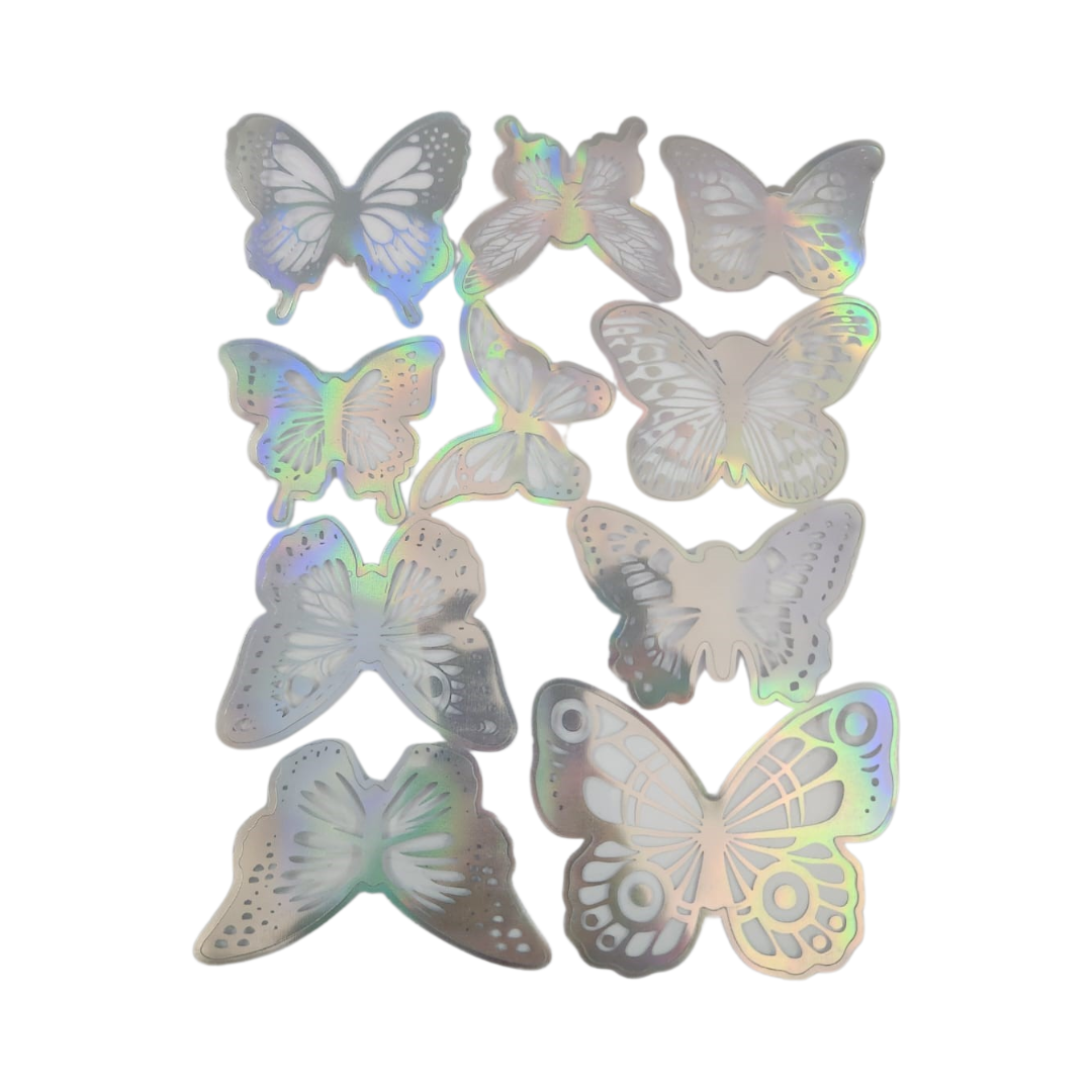 Butterfly Cake Decorations - Holographic Silver, 10pc