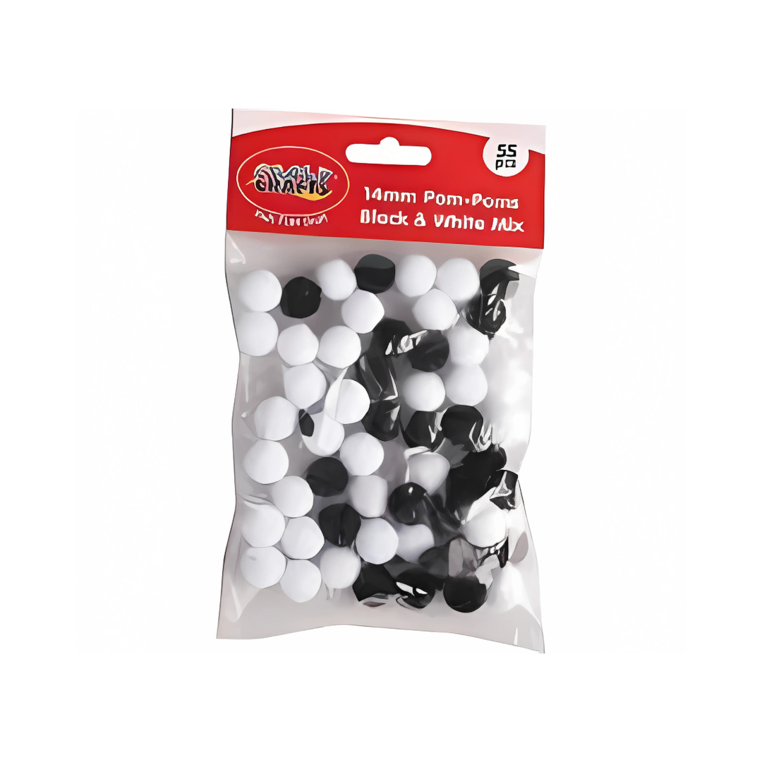 Crazy Crafts Pom Poms - Black & White Mix