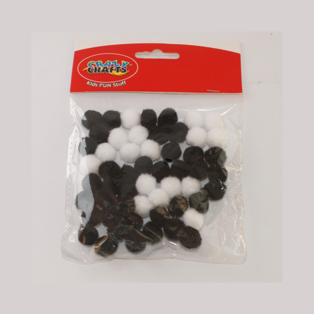 Crazy Crafts Pom Poms - Black & White Mix