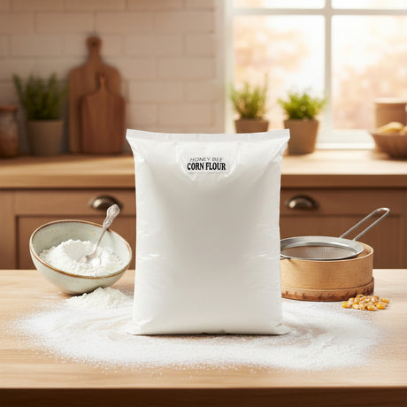 Bag of Honey Bee Corn Flour with visible branding on a white background