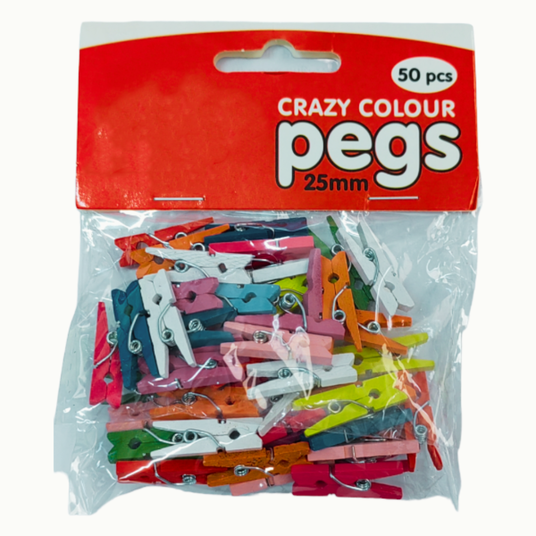 Crazy Crafts Crazy Colour Mini Pegs - Wooden