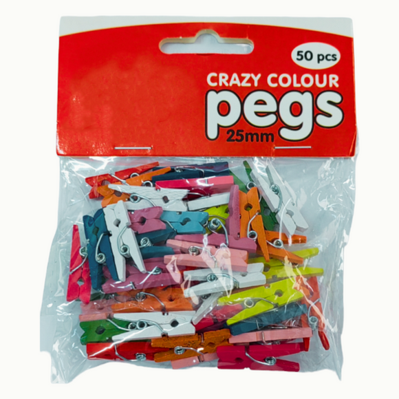 Crazy Crafts Crazy Colour Mini Pegs - Wooden