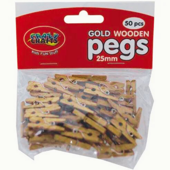 Crazy Crafts Gold Mini Pegs - Wooden