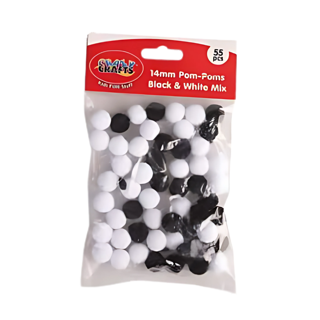 Crazy Crafts Pom Poms - Black & White Mix