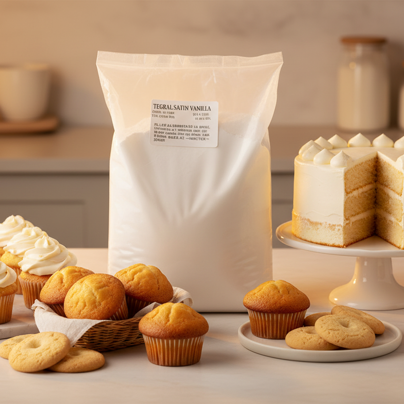 tegral satin vanilla cake mix among vanilla flavoured goodies
