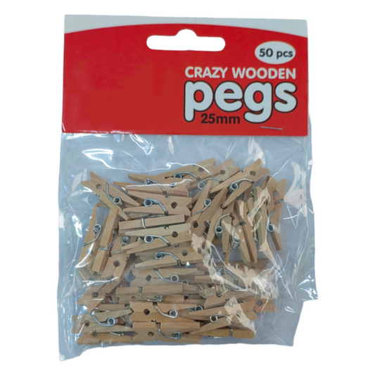 Crazy Crafts Plain Mini Pegs - Wooden