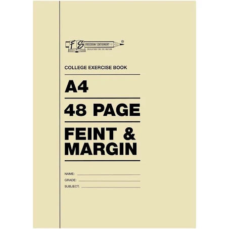 A4 Softcover Feint and Margin 48 Page, Freedom Stationery